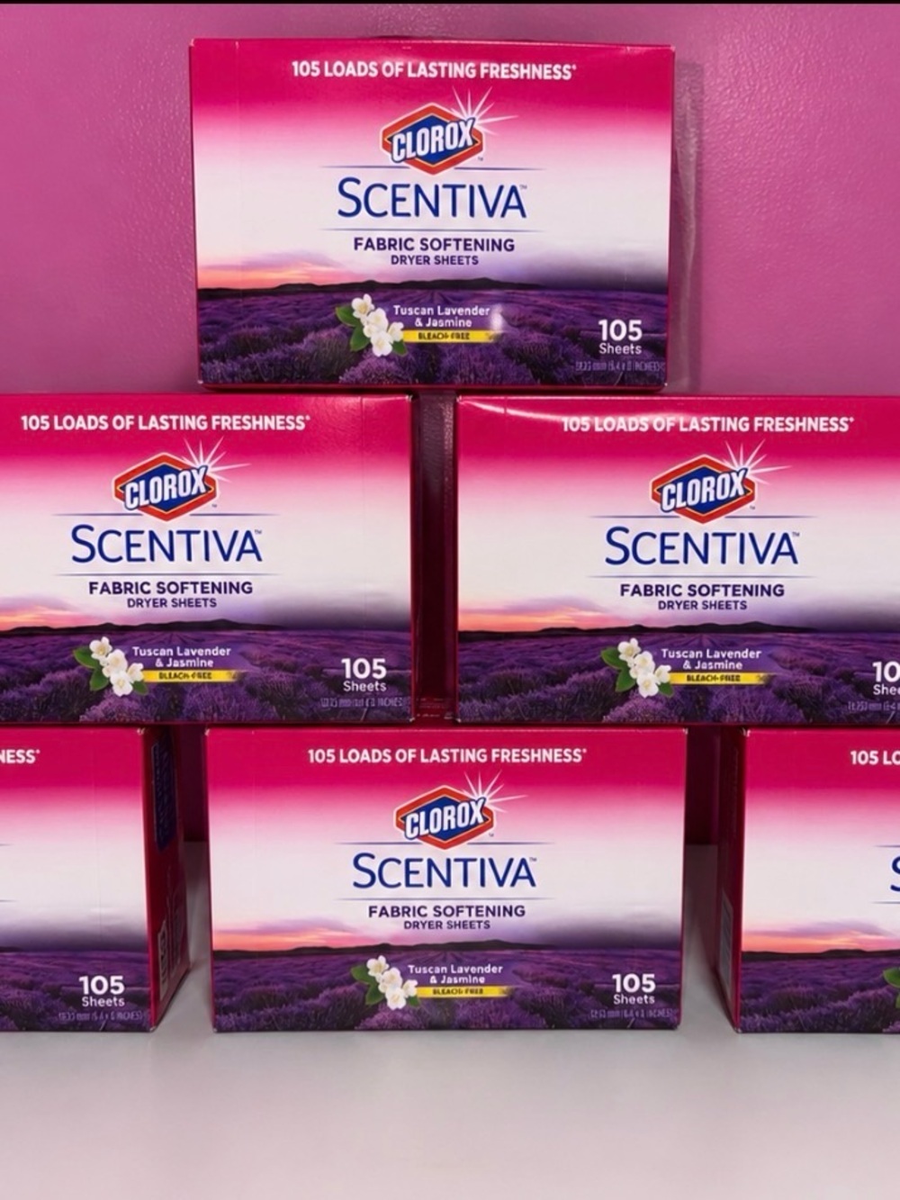 6 Pack Clorox Scentiva Dryer Sheets Tuscan Lavender Jasmine 105 Ct New